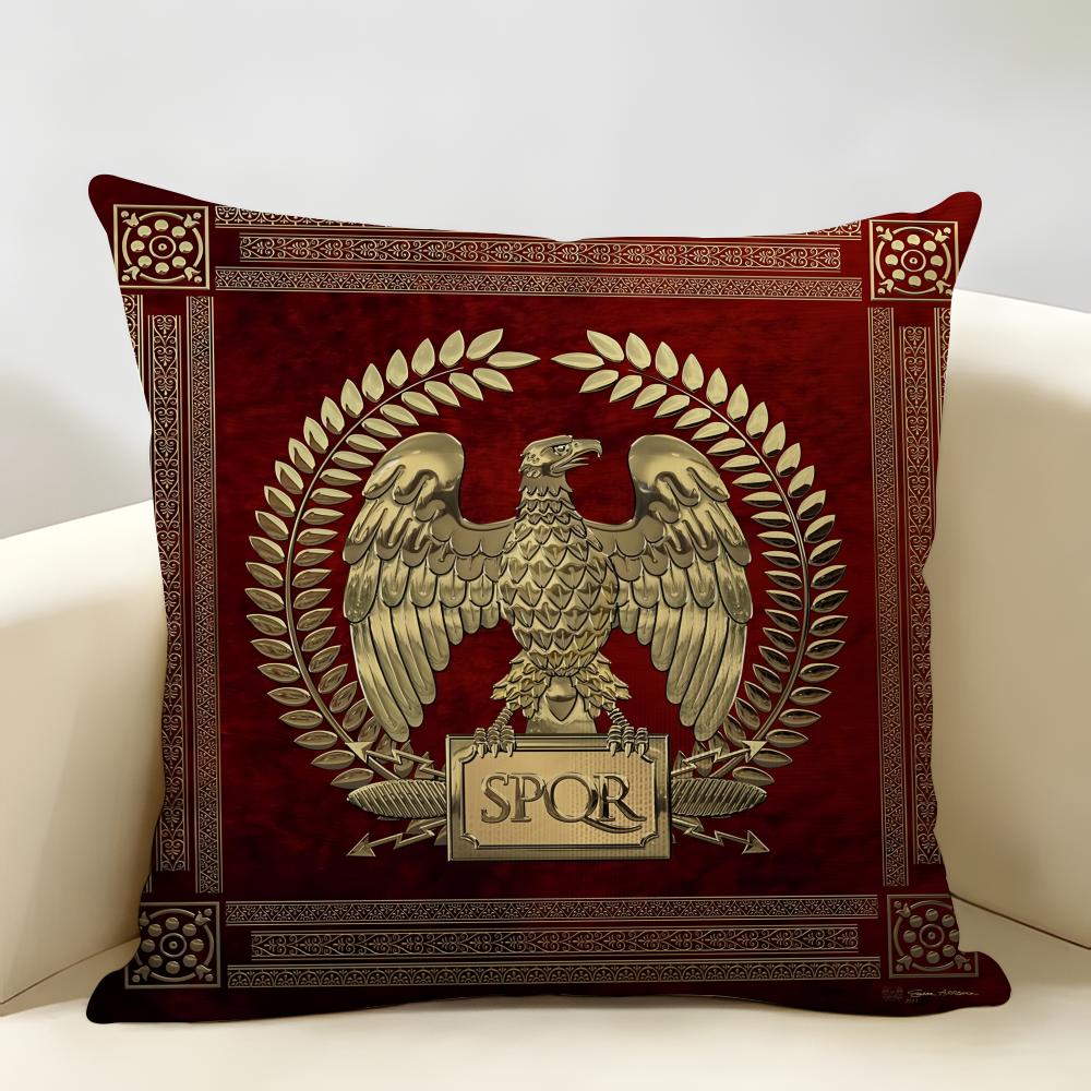 Gold Imperial Eagle Rome SPQR Cushion Cover Natural Linen Organic Fabric DoubleSided Printing Room Sofa Decor Pillow Case