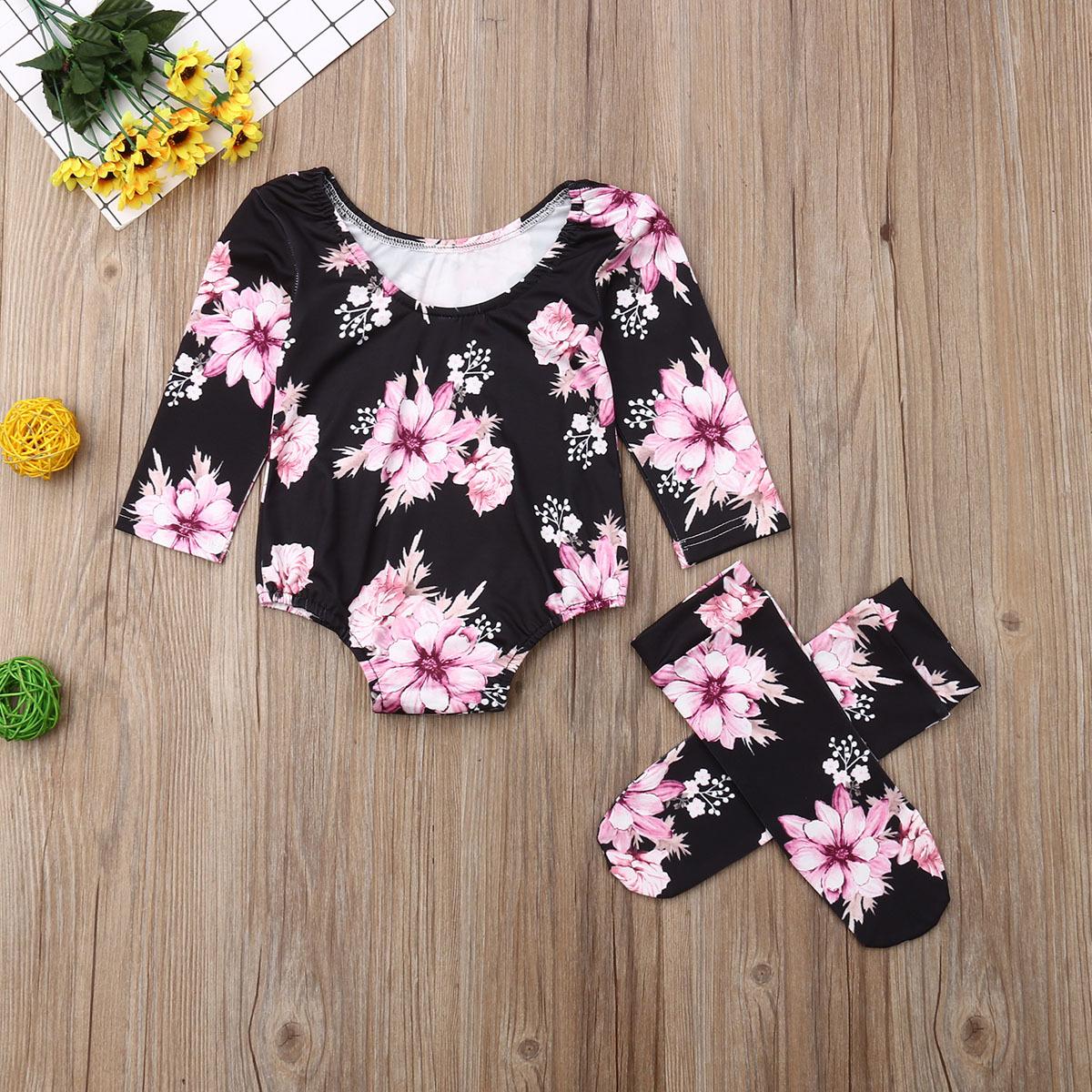 Newborn Clothes Set Baby Girl Romper+ Socking Spring Autumn Floral Print Baby Rompers Long Sleeve Baby Clothes 70-100cm