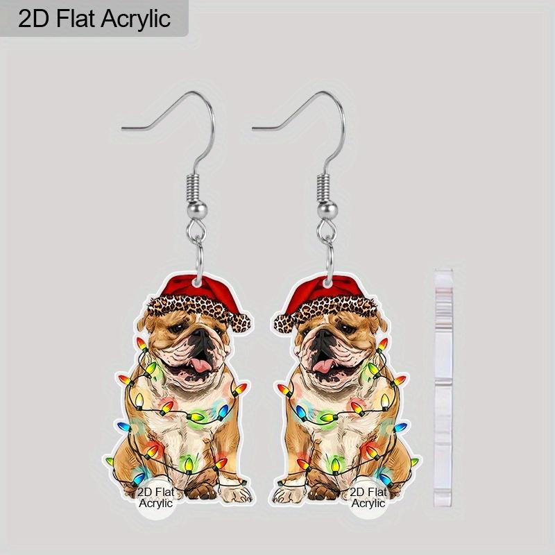 2D Flat Acrylic Cute Christmas Dog Dangle Earrings, A Festive Gift for Women, Festive Party Decoration Jewelry Gift.