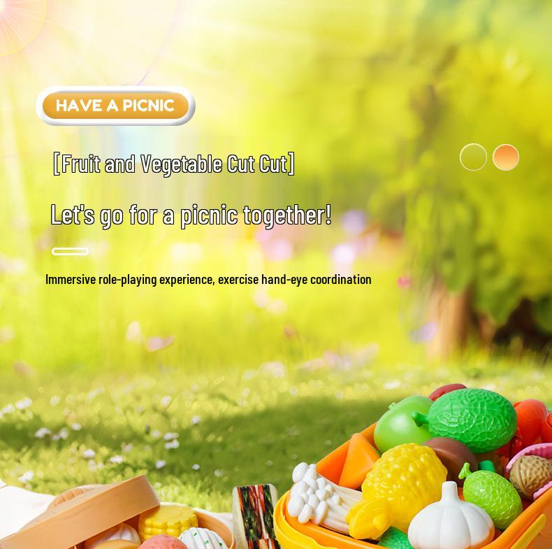 Cross-Border Kids' Fruit Cutting Toy Set: Simulation Veggie & Fruit Basket with Role-Playing Pizza Kitchenware for Boys & Girls