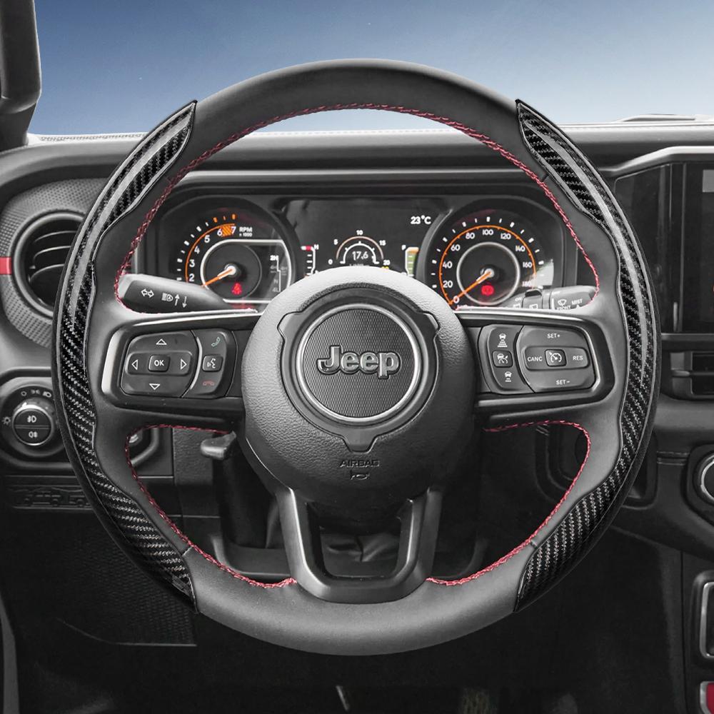 EPY1 Suitable for Jeep Carbon Fiber Texture Steering Wheel Cover Grand Cherokee Compass Wrangler Renegade Avenger Grand Wagoneer Red