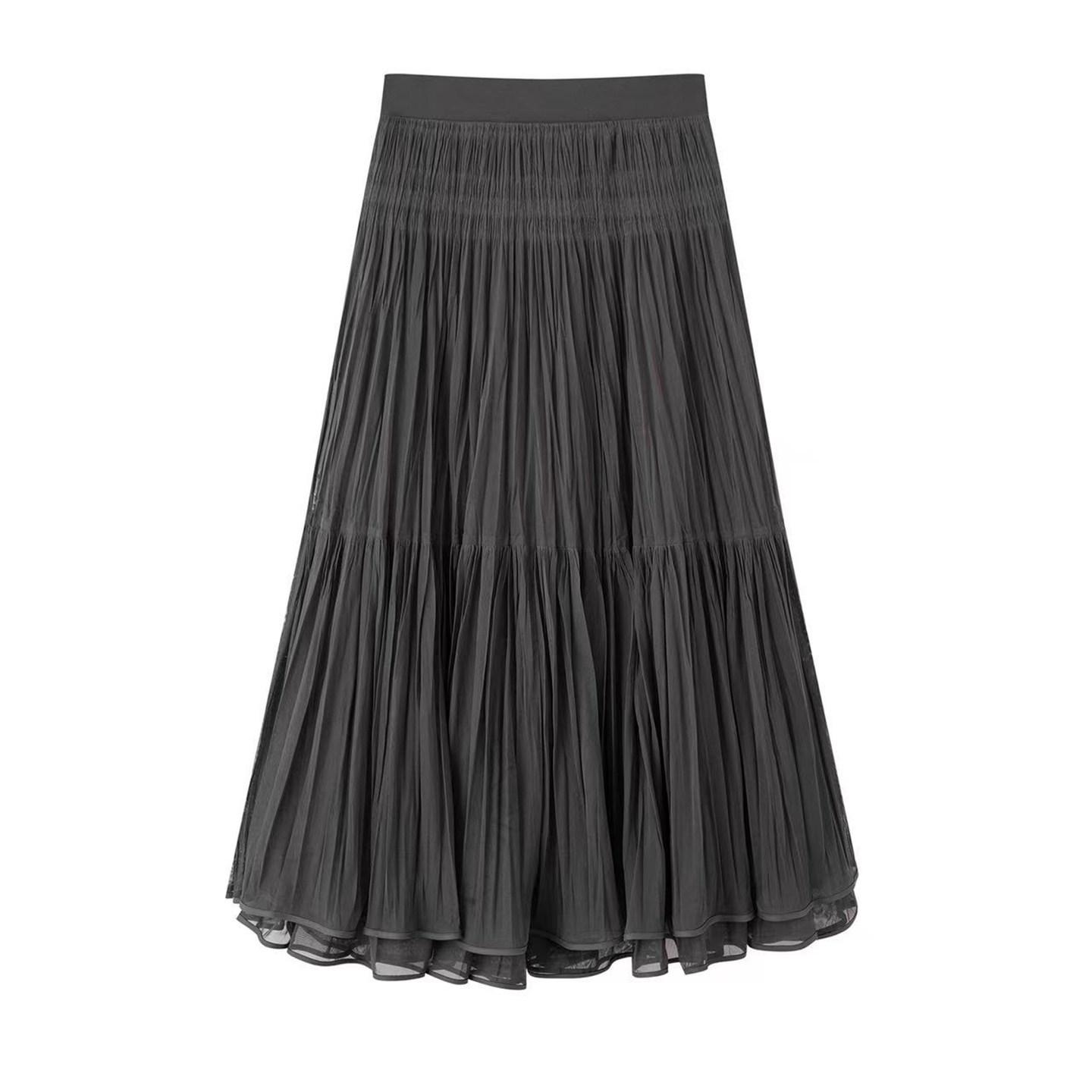 Spring 2026 Women s High-Waisted Pleated Mesh Skirt L темно-серого