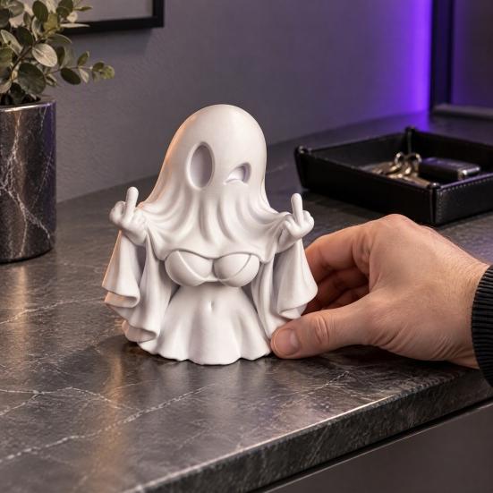 Decorative Ghost Statue Funny Little Ornament, Sexy Bad Halloween Figure, Middle 3D Printed Decor Finger Spooky Tabletop for DIY Painting Home