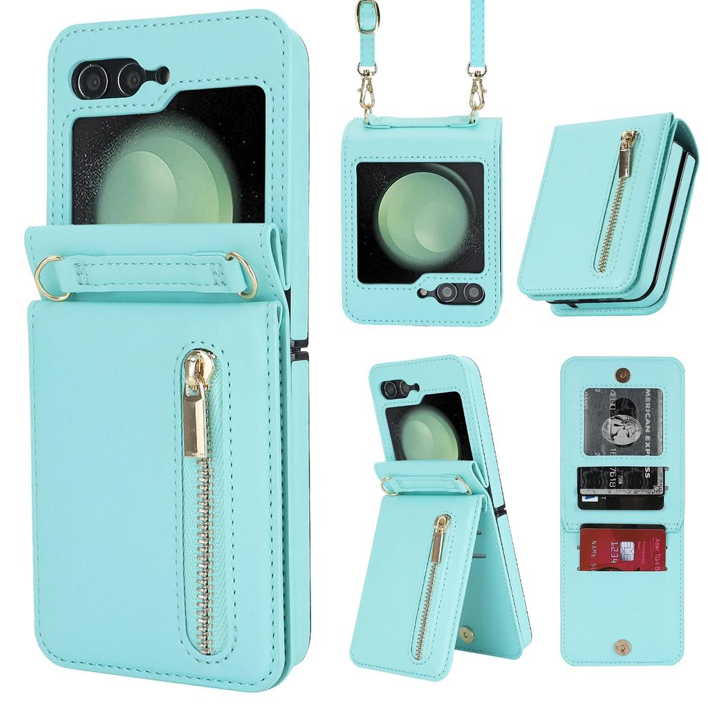 Zipper Wallet Vertical Cards Solt Crossbody Case for Samsung Galaxy Z Flip 7 SE 6 5 4 Shoulder Strap Lanyard Holder Purse Cover