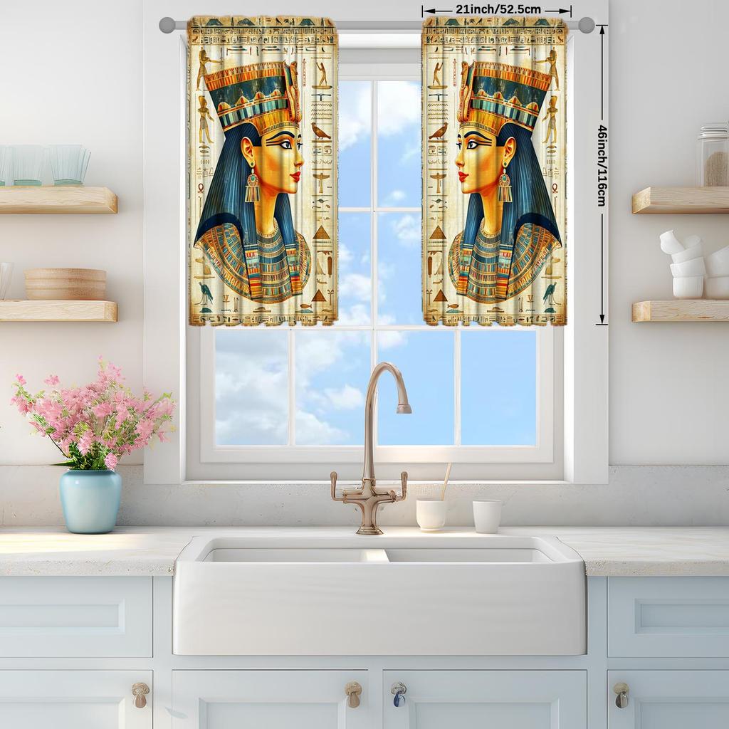 2 Panels Egyptian Mural Pattern Window Curtains   Versatile Design Suitable for Any Style   Creating a Peaceful Living Space