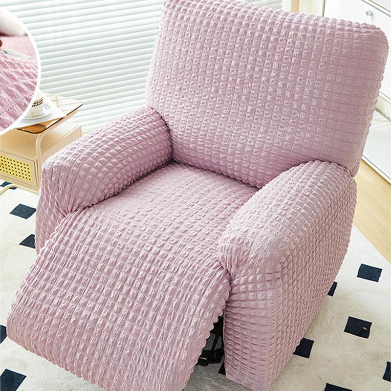 Seersucker Plaid Full-wrap Recliner Chair Cover Solid Color Armchair Cover Anti-slip Single Sofa Protector for Home Hotel Decor