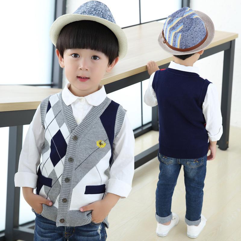 Boys Sweater Vest College Style Baby Boy Sleeveless Cardigan Fashion V-neck Vest Bottoming Knitted Sweater for Child