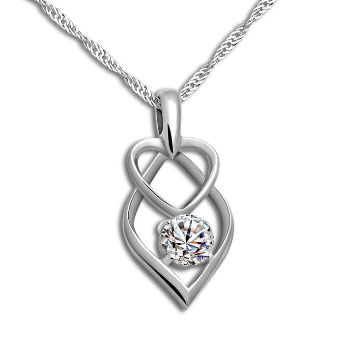 Heart To Heart Pendant Necklace Single Set Gemstone Platinum Plated Clavicle Chain Heart Jewelry