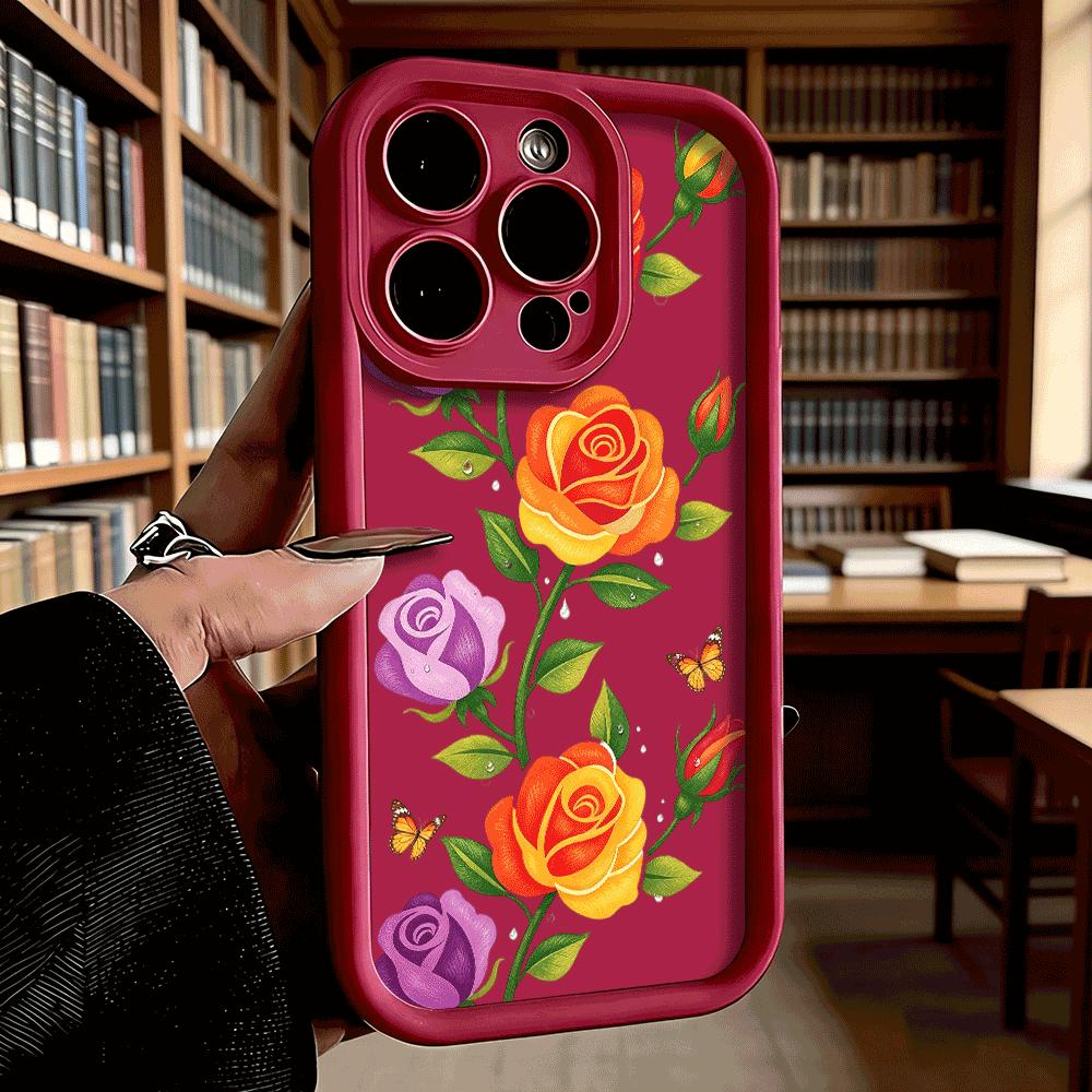Colorful Roses with Butterflies Phone Case for iPhone 17 16 15 14 13 12 11 Pro Max Plus Anti Scratch, Gel Flexible Protective