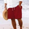 2024 Men's Striped Cotton-Linen Beach Shorts with Multi-Pocket and Drawstring