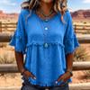 Women’s Vintage Crew Neck Short Sleeve Blouse Relaxed Fit Casual Top Linen Pullover Shirt