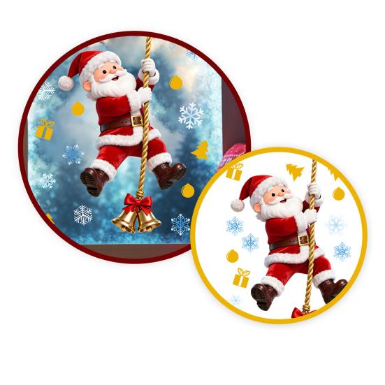 Waterproof PVC Stickers Christmas Window Cling, Santa Climbing Rope Sticker, Removable Static Cling Pattern Tree Decal for Glass Doors Windows Holiday
