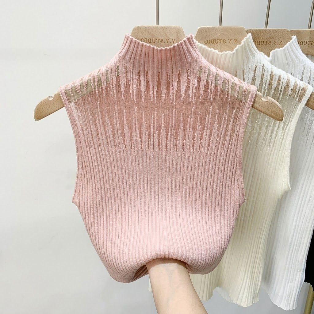 Neuer ärmelloser Strickpullover Damen Sommer Dünn High-End Tragen Kragen Eleganter Stil Urlaubs-Freizeit-Oberteil Direkte Lieferung