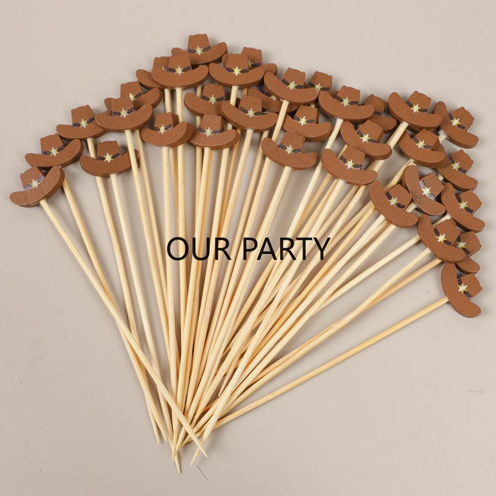 

100Pcs Western Cowgirl Theme Bamboo Fruit Forks Cowboy Hat Boots Buffet Dessert Pick for Birthday Bachelorette Party Decoration