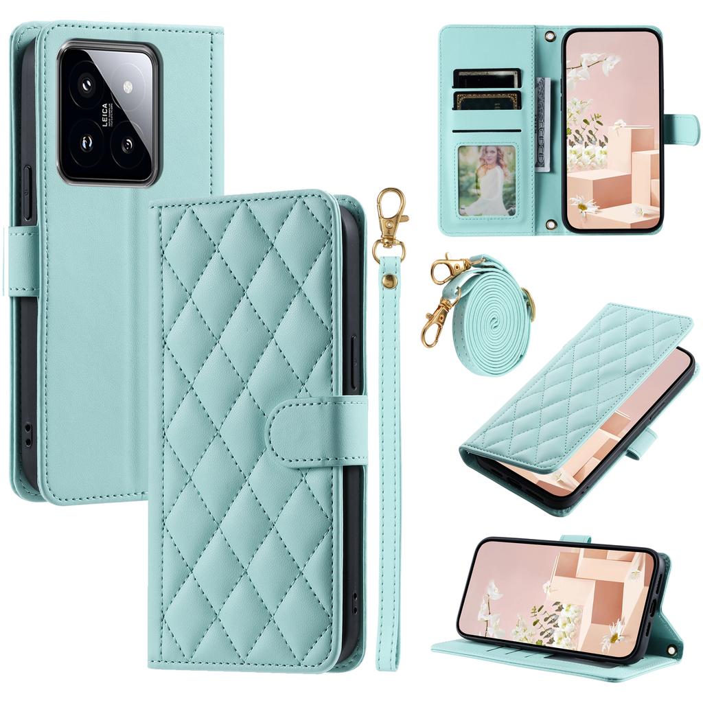 For Xiaomi 14 Case Stand View PU Leather Flip Phone Cover with Strap