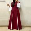 ZANZEA Women Casual Round Neck Long Sleeve Loose Long Dress
