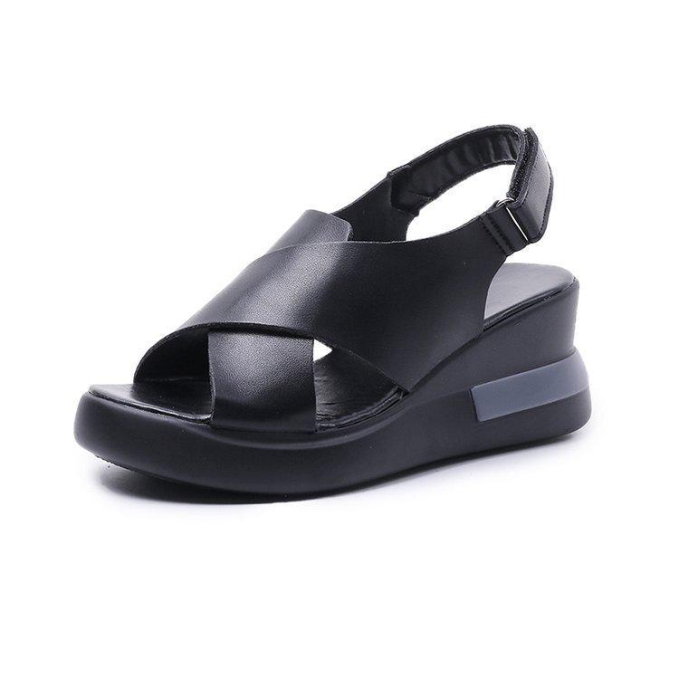 Summer thick-soled wedge sandals women's new summer casual fish mouth women's shoes soft leather muffin heel