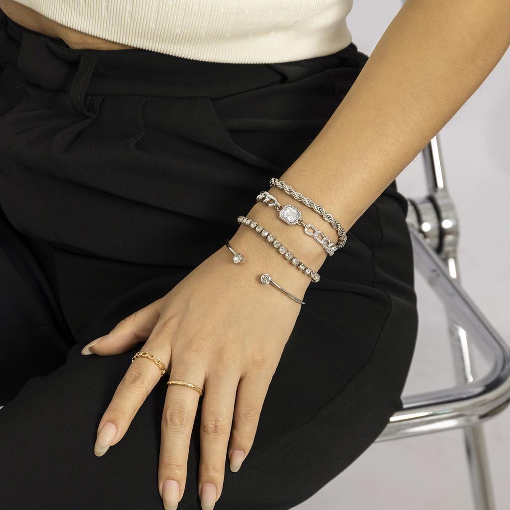 Accessories, stacked metal open bracelets, women's bracelets, niche full diamond twist chain bracelet set