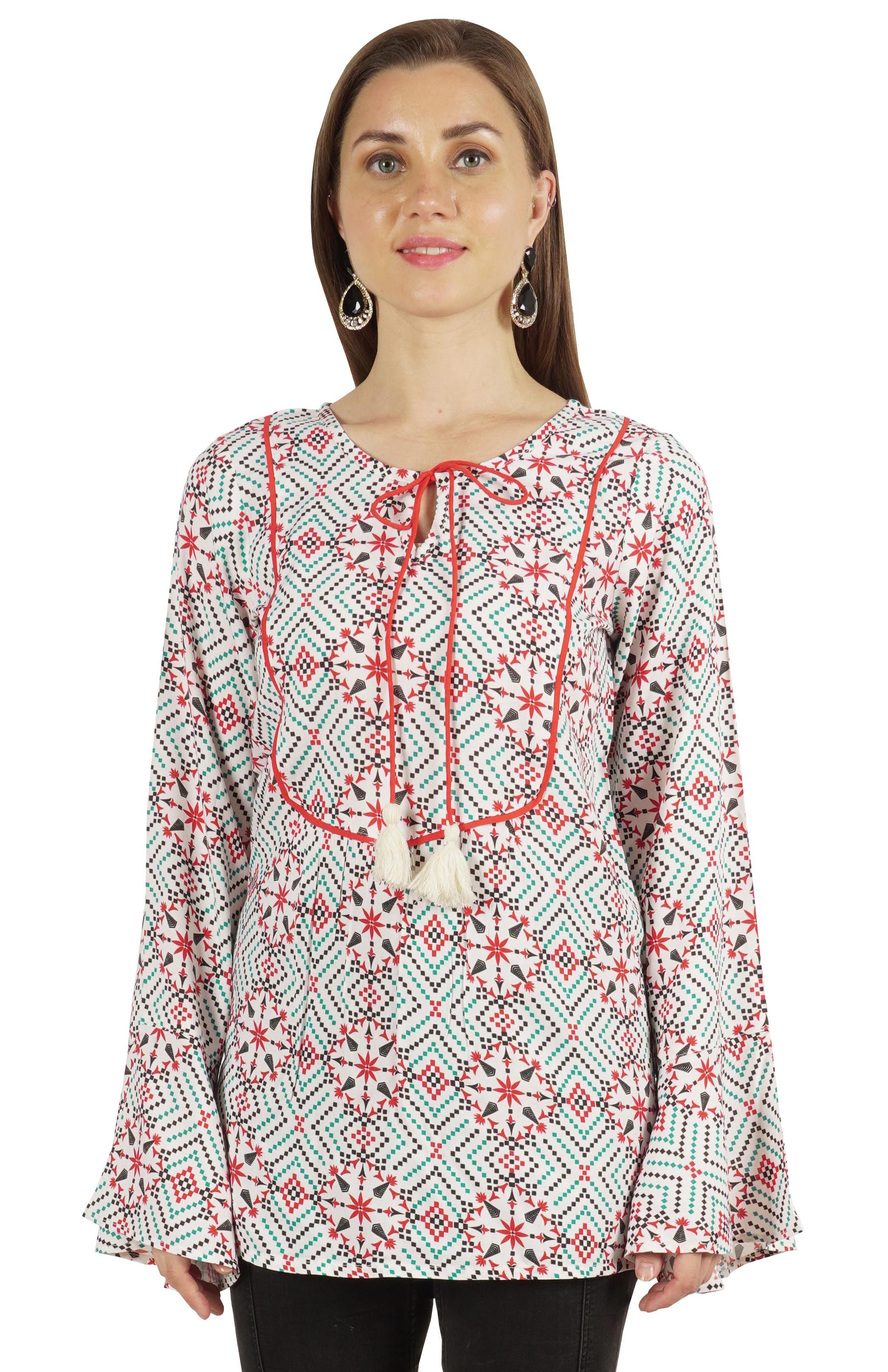 

Повсякденна етнічна туніка з довгим рукавом з принтом Moomaya XS білий