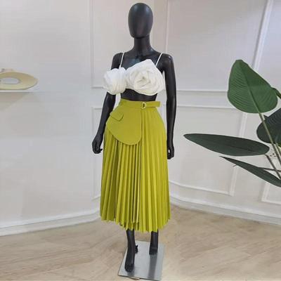 2024 Summer High-Waist Lace Pleated Irregular A-Line Skirt for Women