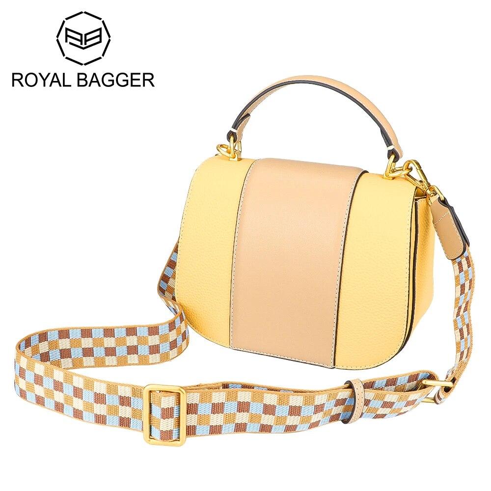 

Женские сумки из натуральной кожи Royal Bagger, сумка через плечо с верхней ручкой, сумка через плечо контрастного цвета 1698 чёрный