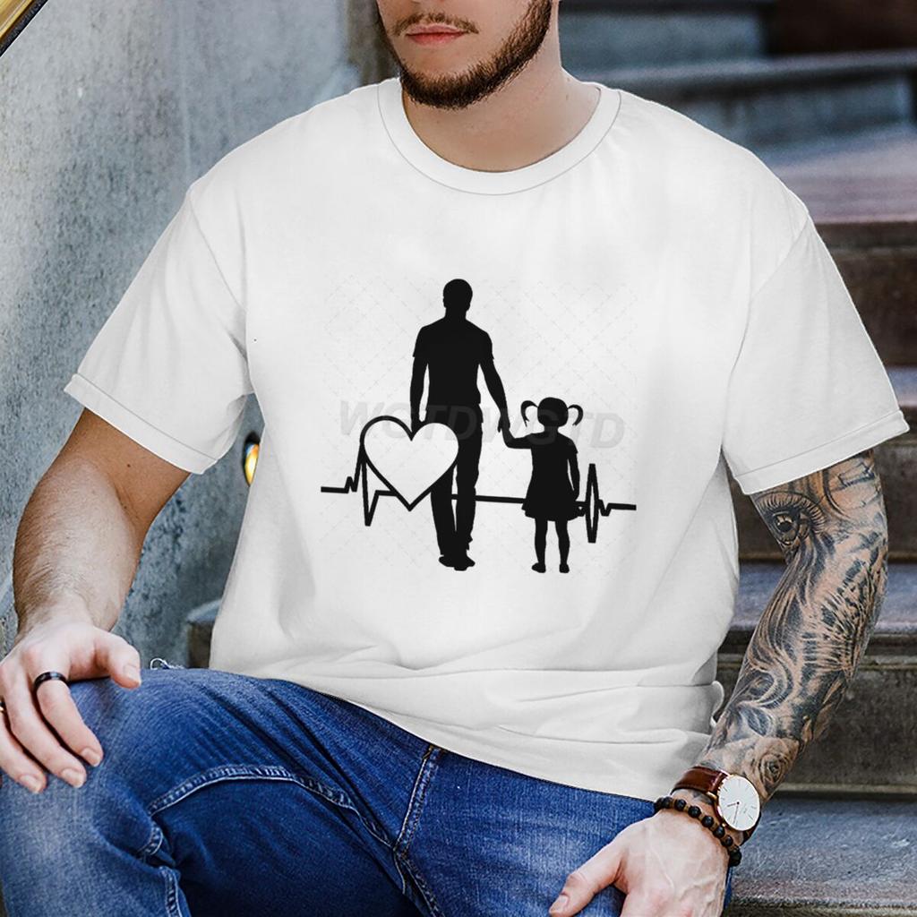 Fathers Day Gift Tshirts Unisexs Father Daughter Heartbeat Graphic Tee Top Daily Wear Funny Dad Gift Casual Unisexs Tshirt