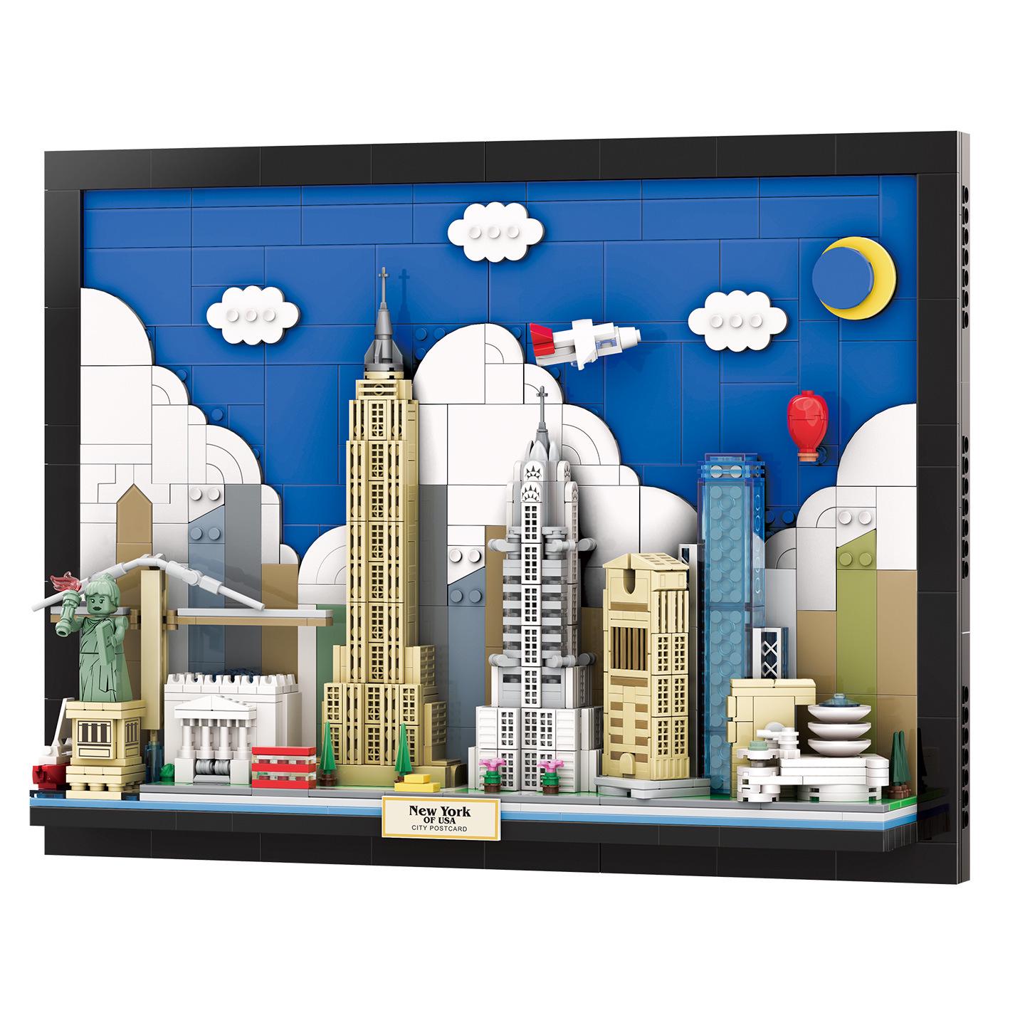 City Postcard Building Blocks: New York & Chongqing Wall Art Mosaic