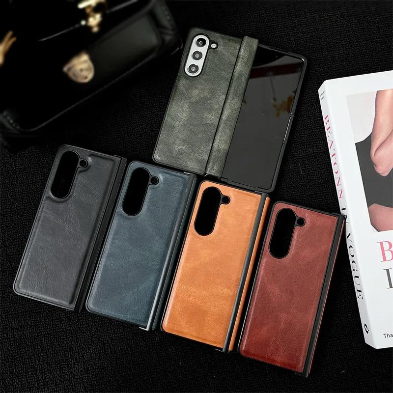 Matte Luxury Soft Leather Folding Hingle Shockproof Protection for Samsung Galaxy Z Fold 6 5 4 3 Case Back Cover Phone Accessory