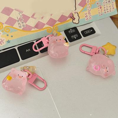 Cartoon Pink Pig Luminous Figures Keychain Resin Key Ring Pendant Phone Bag Ornaments Gifts