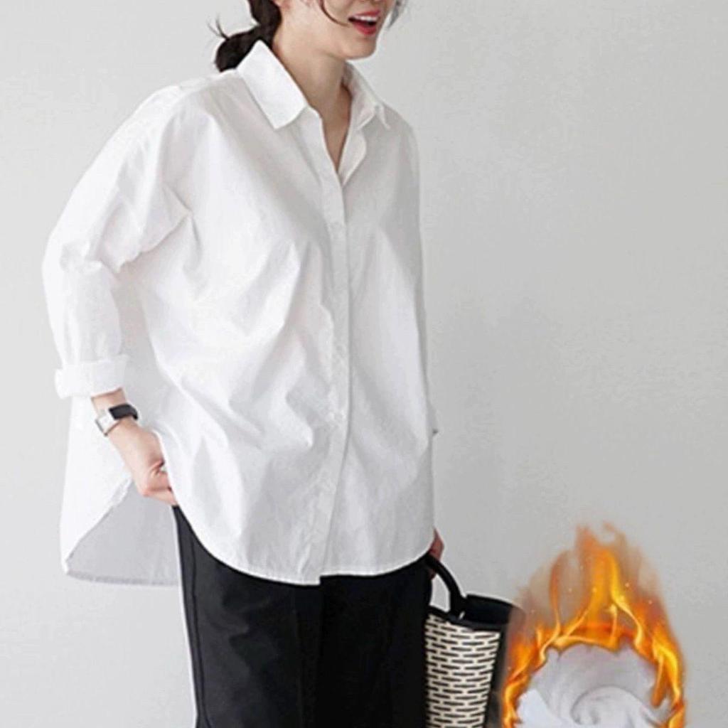 Koreanisches Dongdaemun Damenhemd mit Fleecefutter, Herbst/Winter 2025, lockere Passform, Übergröße