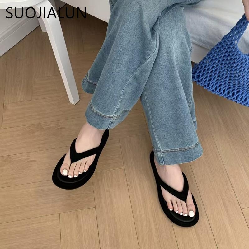 Fashion SUOJIALUN Summer New Candy Color Women Slipper Fashion Slip On Ladies Flat Heel Flip Flop Shoes Soft Casual Vacation Slides Sand