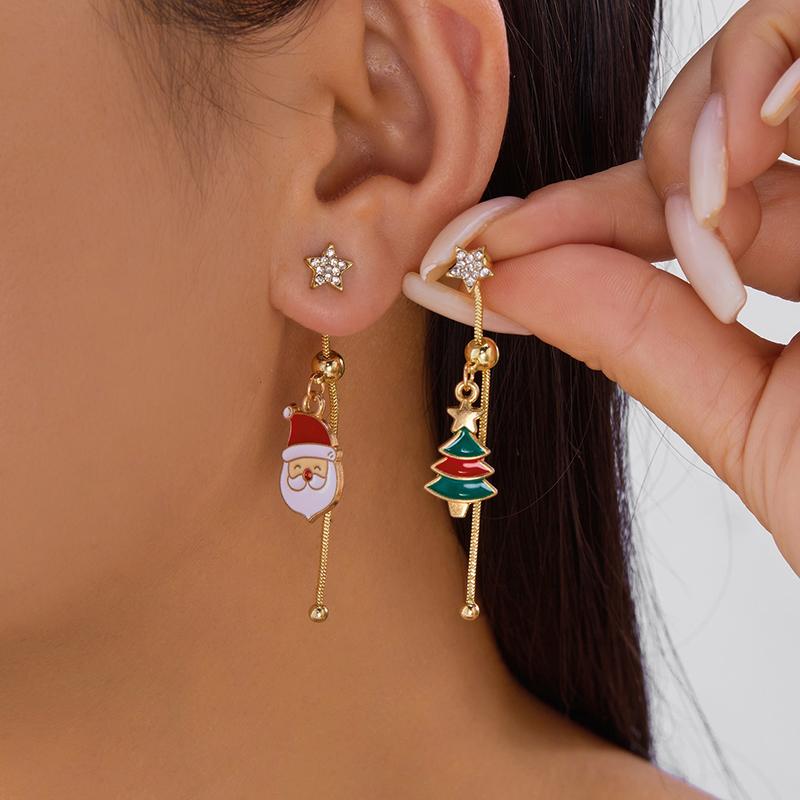 

Asymmetric Moving Santa Claus Christmas Tree Drop Earrings For Women Zircon Star Snowman Bell Long Tassel Earring Party Jewerly A2
