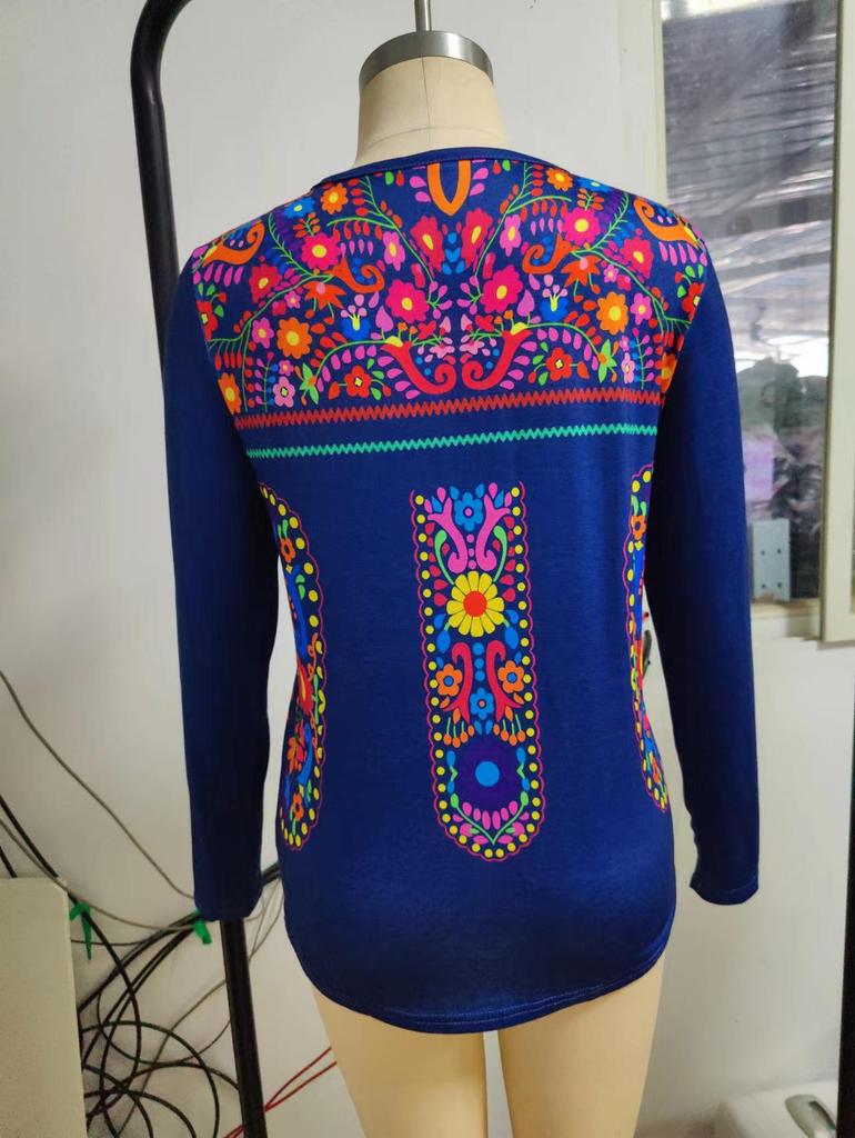 Autumn 2022 Women's Bohemian Print Long Sleeve Top