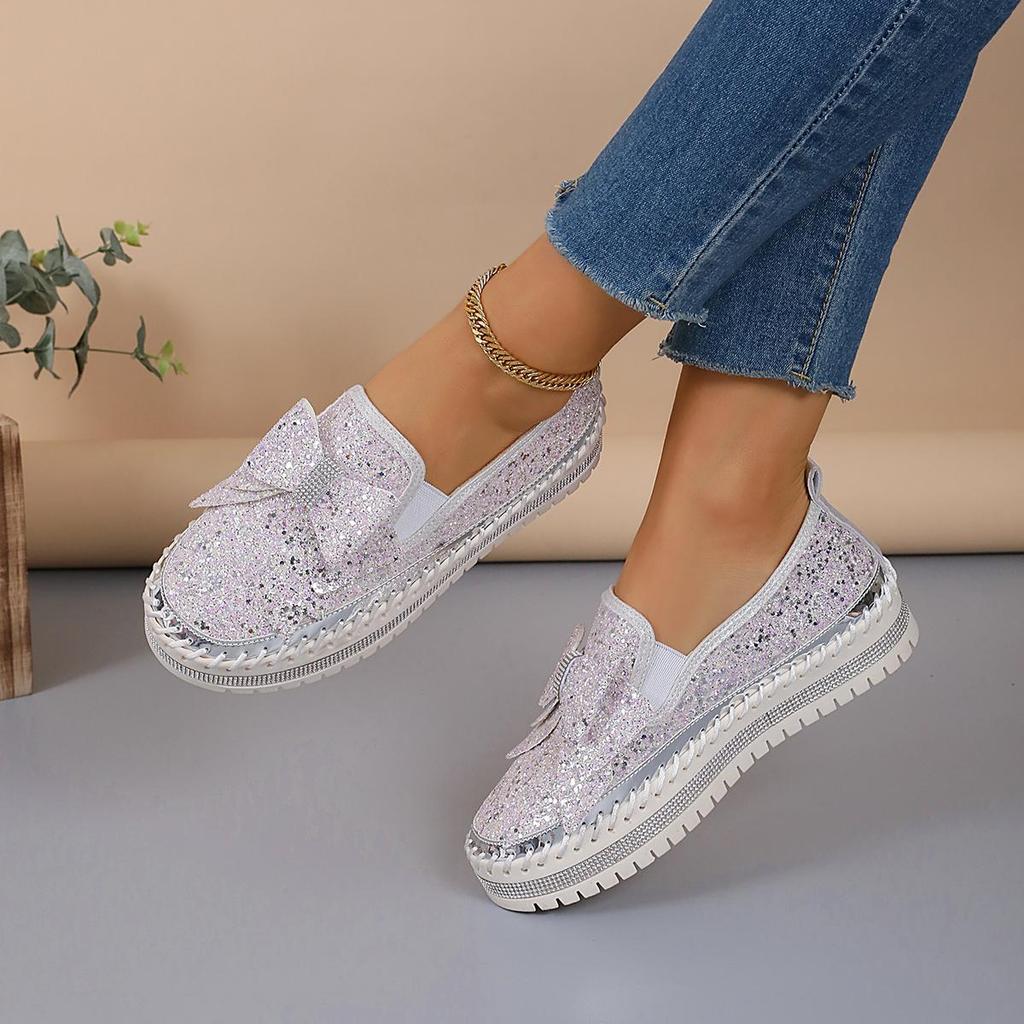 2026 Scarpe Firmate Donna Piatte Sneakers Laccate con Paillettes Casual Donna Rete Allacciatura Paillettes Fini Diamante Scarpe Vulcanizzate con Plateau