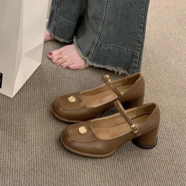 2024 новый дизайн, туфли Мэри Джейн, женские туфли-лодочки с пряжкой, женская модная элегантная женская обувь на толстом высоком каблуке на каблуке 35