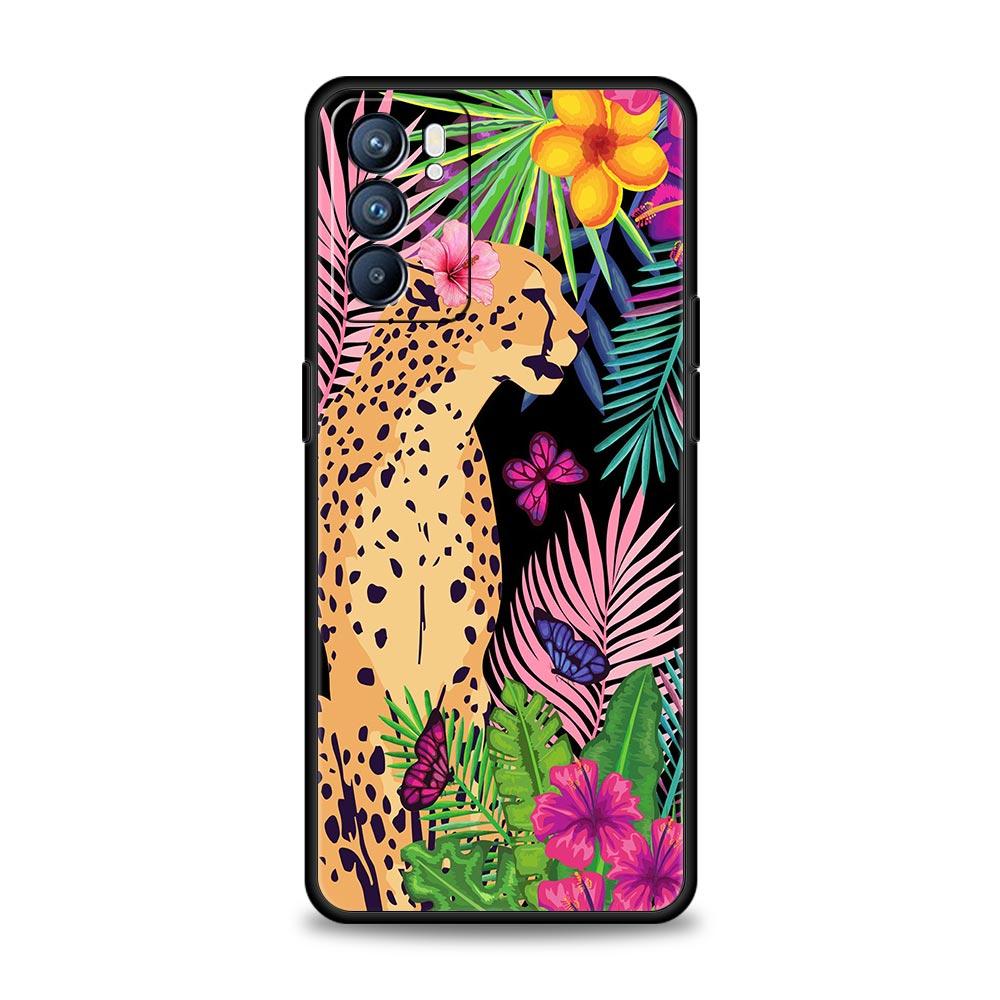 Phone Case Cover For Oppo A17 A31 A54 A57 A78 A79 Find X5 X6 Reno 7 8 10 11 12 13 F Pro Soft TPU Tropical Jungle Print Leopard