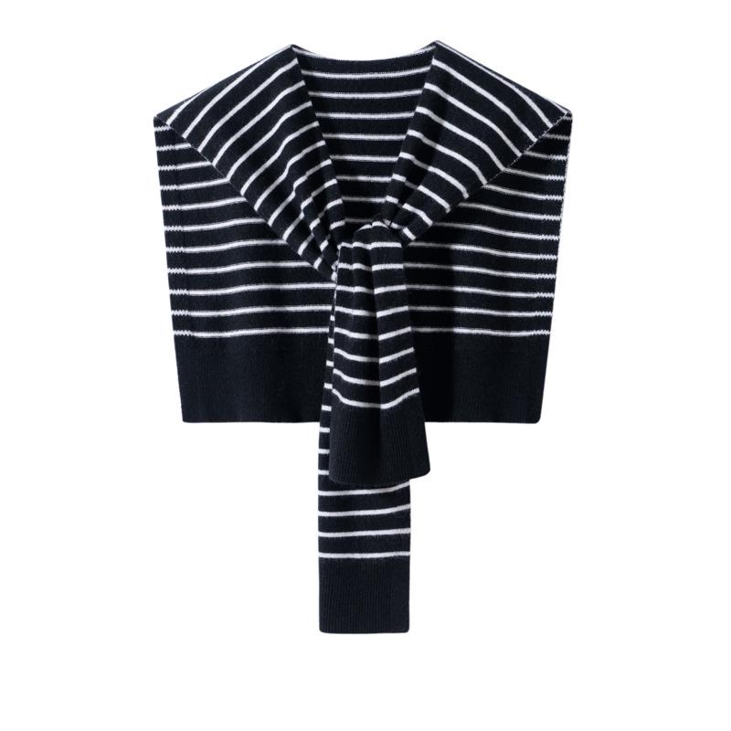 2026 Autumn/Winter Women's Korean Cashmere Knit Shawl, Black & White Striped Resort Style Scarf