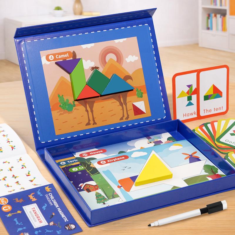 Children's Wooden Magnetic Tangram Puzzle - Educational Toy for Early Intellectual Development