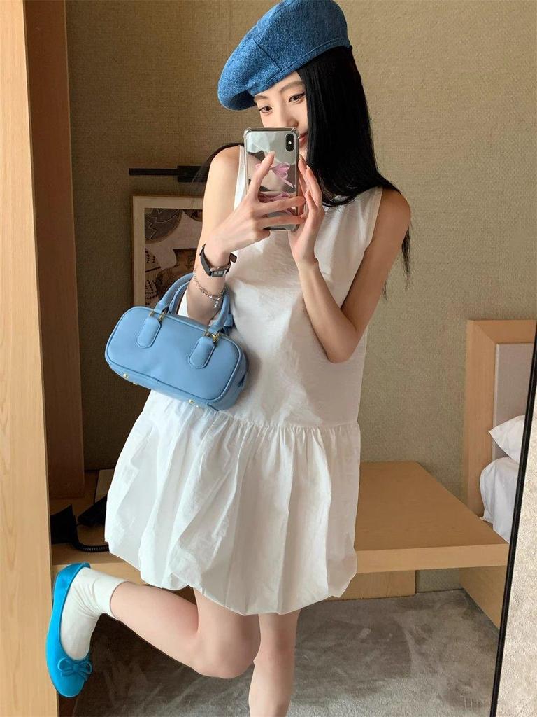 Petite Women's Elegant Summer Dress with Lining & Zipper - Loose, Bud-Shaped Short Skirt