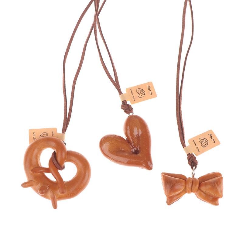 Lovely Bagel Alkaline Bread Pendant Cute Sweater Chain Pretzel Necklace Bag Hanging Car Interior Croissant Bag Accessory