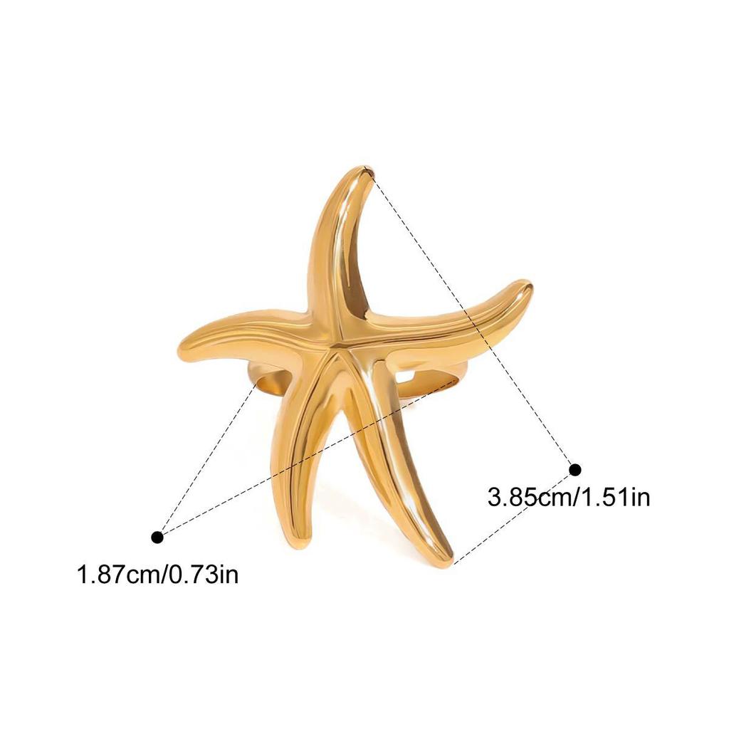 Boucles d'oreilles Anneau Étoile de Mer Style Océanique Été pour Femmes Couleur Or 18K Acier Inoxydable Bijoux de Vacances Quotidiennes Cadeau