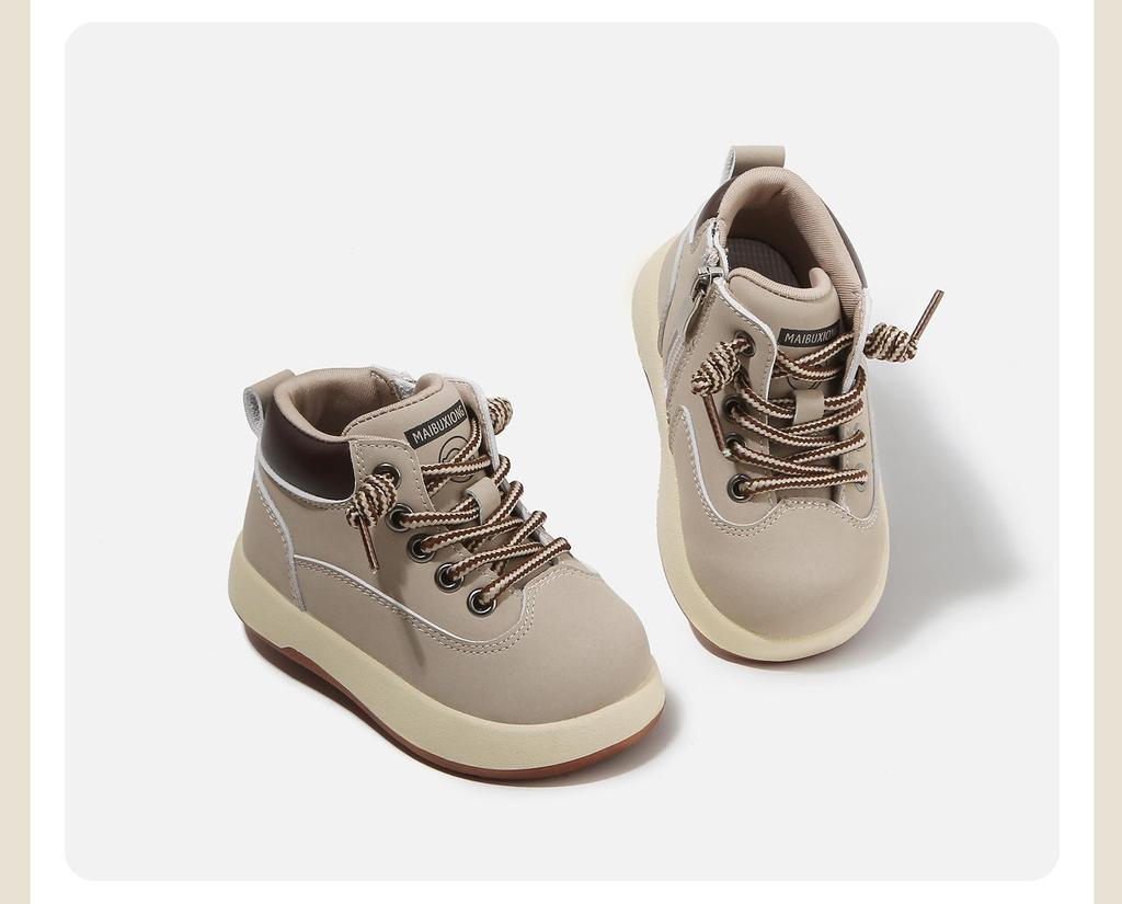 Maibu Bear 2025 Autumn European Style Kids' Soft Sole Leather Martin Ankle Boots for Boys & Girls