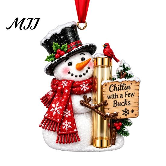 Reusable Holiday Gift Box Christmas Money Holder Ornament for Tree, Acrylic Cash Decoration with Red Notes Ribbon, Surprise Hanging