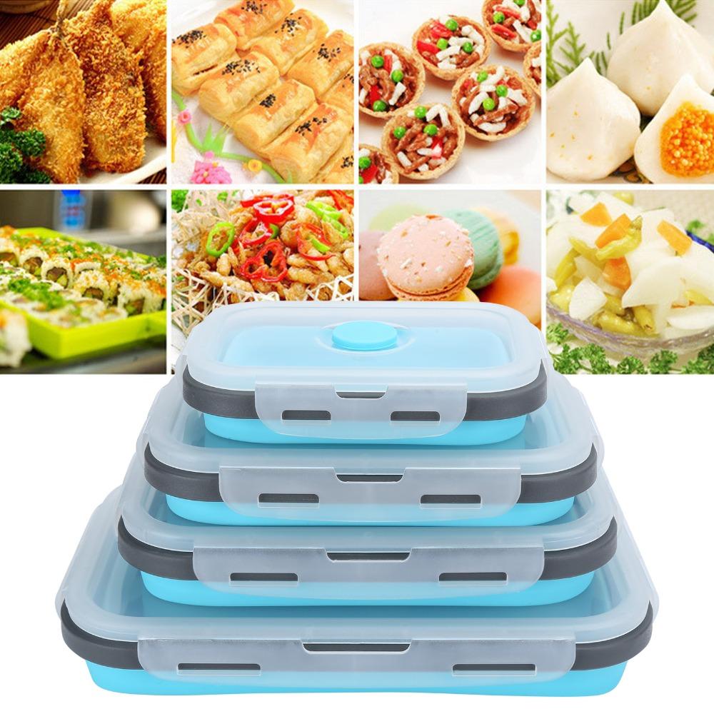 4PCS Stackable Design Collapsible Lunch Box Silicone Foldable Snack Bowls  For Small Kitchens