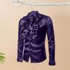 Men Vintage Formal Shirt Solid Color Ruffle Stand Collar Button Closure Male