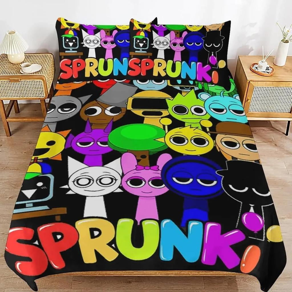S-Sprunki Bettwäscheset I-Incredibox 3D Gedrucktes Musikspiel Bettbezug-Set Weiche Einzel-Zwillings-Doppelgröße Sprunki Geschenke Kinder