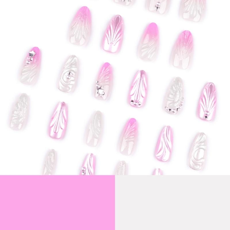 Almond Press On Nail Glossy Fake Nail Stick On Nail In 12 Sizes,24Pcs French Nail Tips for DIY Nail Art Decorations