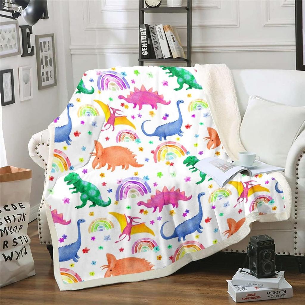 Colorful Dinosaur Blanket Soft Fleece Throw Kids Room Decor Baby Gift Cartoon Animal Design Home Decoration
