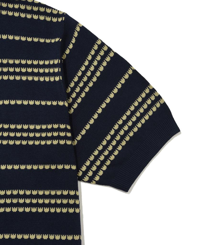 WACKY WILLY Basic Logo Striped Collar Sweater Navy