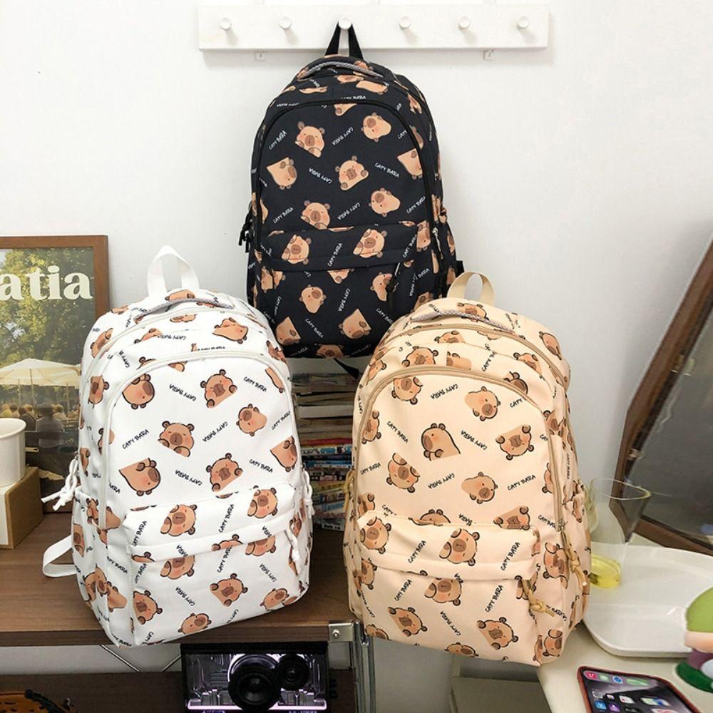 Korean Style Capibara Shoulder Bag Large Capacity Cartoon School Bag Capybara Backpack  Outdoor
